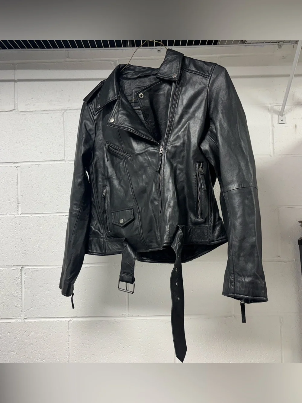 NASTY GAL Til Death Do Us Part Black Leather Cropped Oversized Moto Jacket Med - Picture 2 of 10